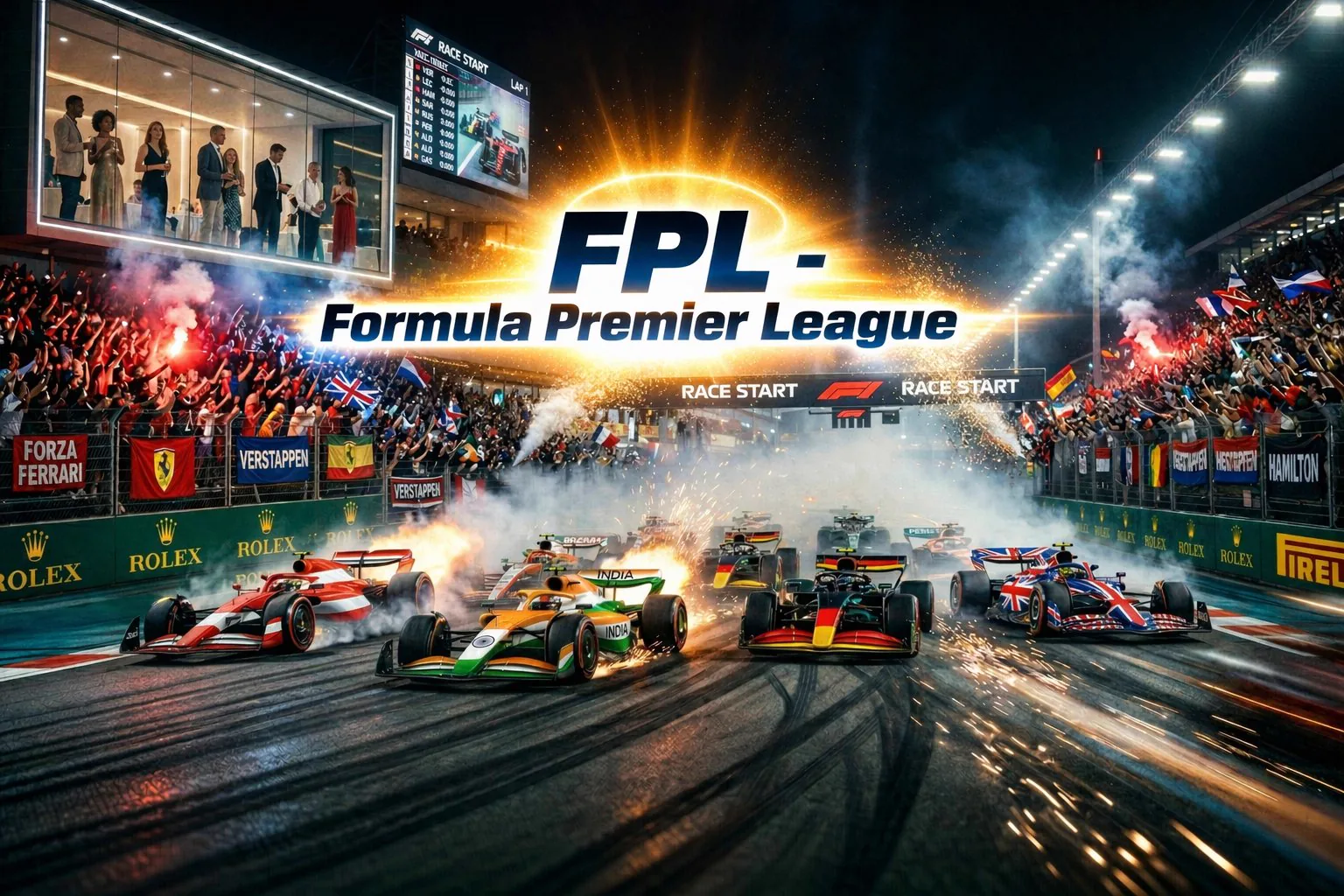 Formula Premier League — race stadium at dawn