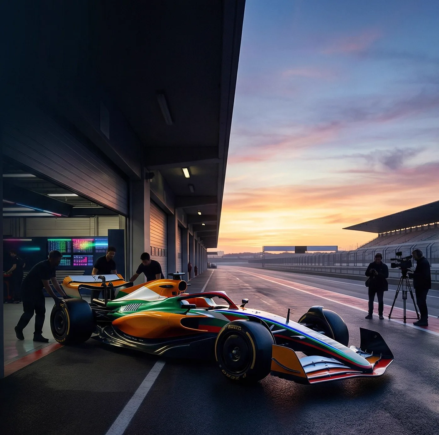 FPL SF23-specification race car at dawn